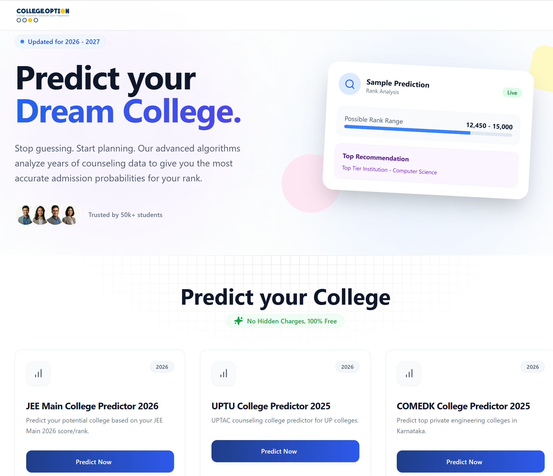 CollegeOption predictor — landing