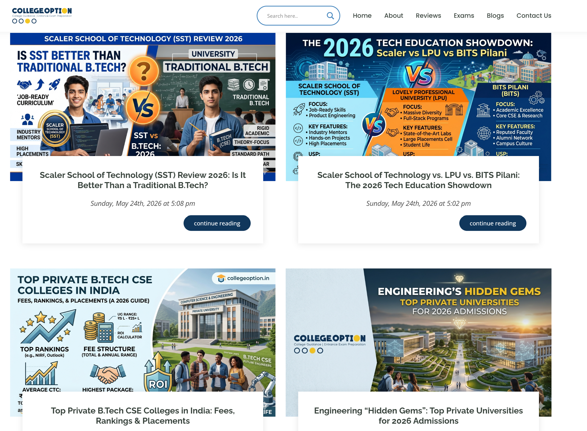 CollegeOption website — blog/reviews